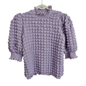 English Factory Blouse Small Lavender Bubble Textured Top Smocked Mock Neck NWOT